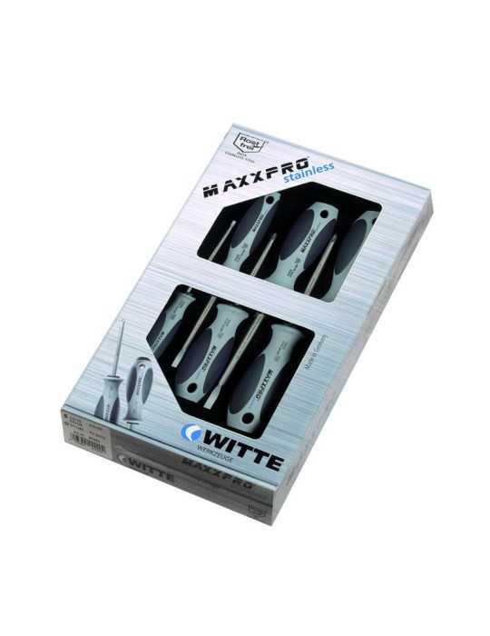 Juego de 5 destornilladores MAXXPRO Inoxidable Puntas planas y PZ WITTE