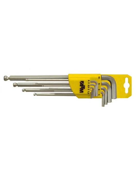 Juego de 10 llaves Allen bola largas en pulgadas (1/16"-1/2") ATM