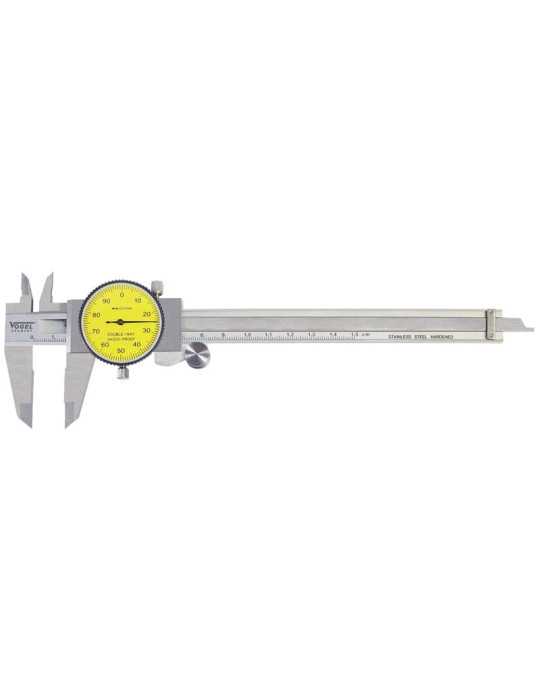 Calibre pie de rey con comparador DIN 862, Capacidad util 150 mm, Boca 40 mm, Lectura 0,01 mmVOGEL