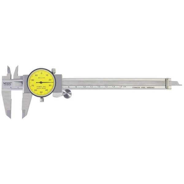Calibre pie de rey con comparador DIN 862, Capacidad util 150 mm, Boca 40 mm, Lectura 0,02 mmVOGEL