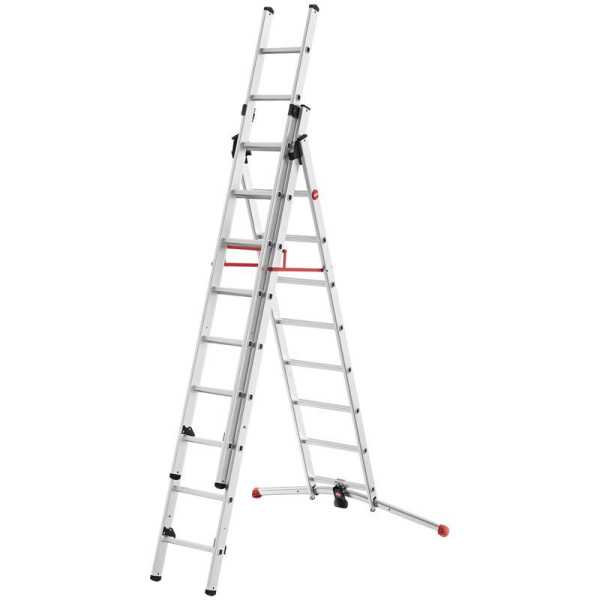 Escalera aluminio combinada 3 tramos con estabilizador curvo ProfiLOT Combi (2x9 + 1x8 peldaños) HAILO