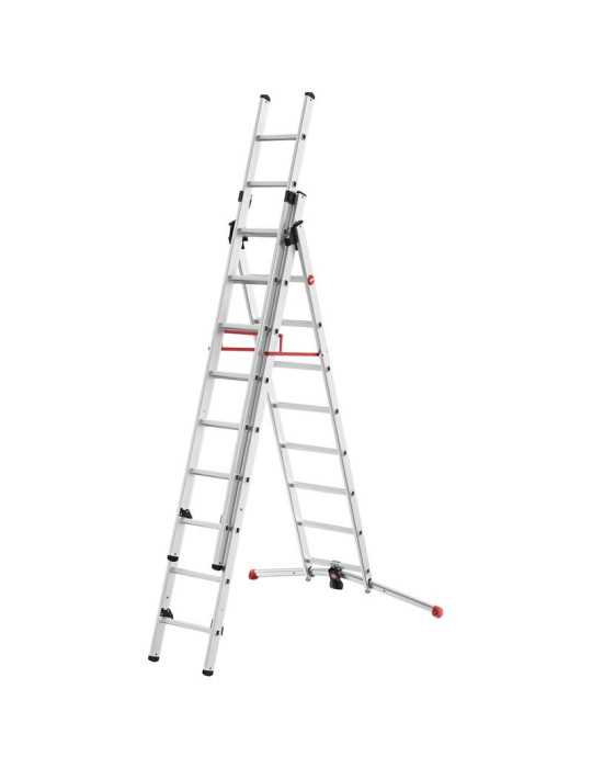 Escalera aluminio combinada 3 tramos con estabilizador curvo ProfiLOT Combi (2x9 + 1x8 peldaños) HAILO