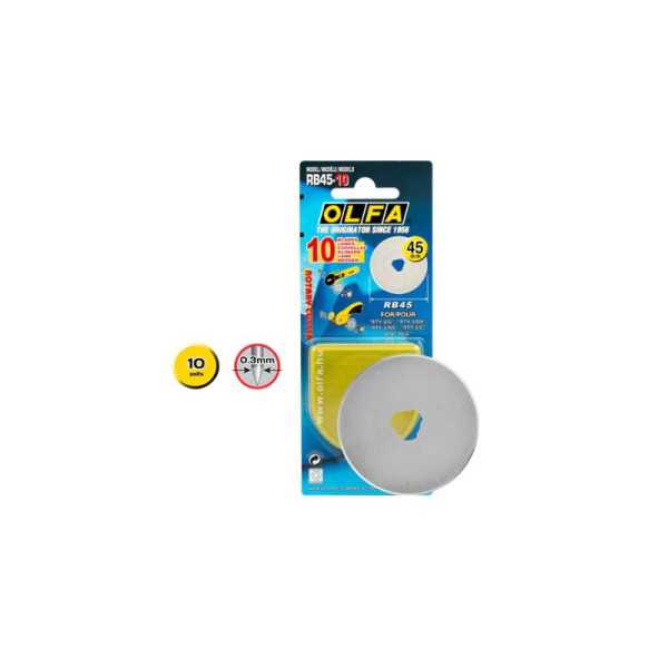 Pack de 10 cuchillas circulares 45x0,3 mm plateadas OLFA