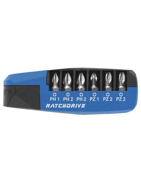 Caja de 7 puntas con carraca Ratchdrive (PH/PZ) en caja dispensadoraWITTE