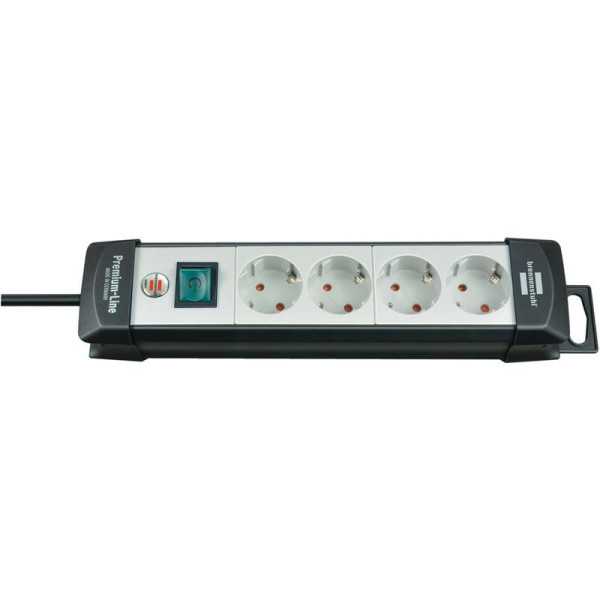 Base múltiple Premium-Line gris claro/ negra con varias posibilidad de instalación y fijación (4 tomas y 5 m) BRENNENSTUHL