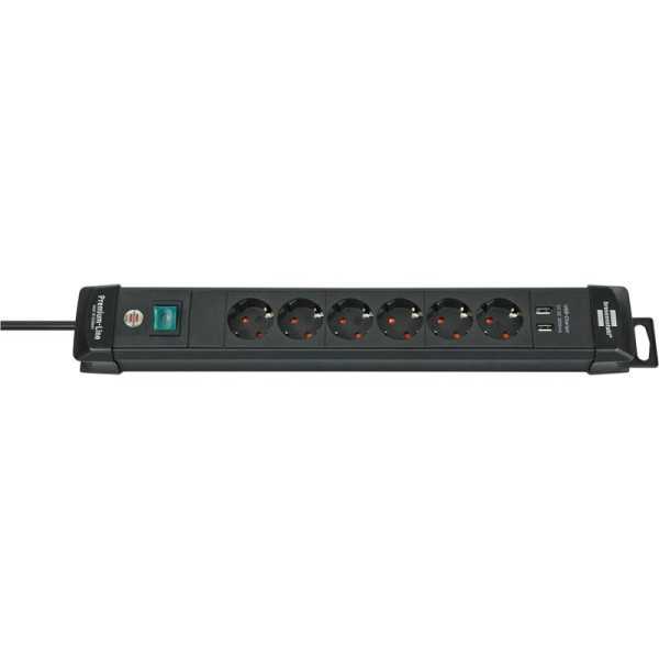 Base múltiple Premium-Line con varias posibilidad de instalación y fijación (6 tomas + 2 puertos USB) BRENNENSTUHL
