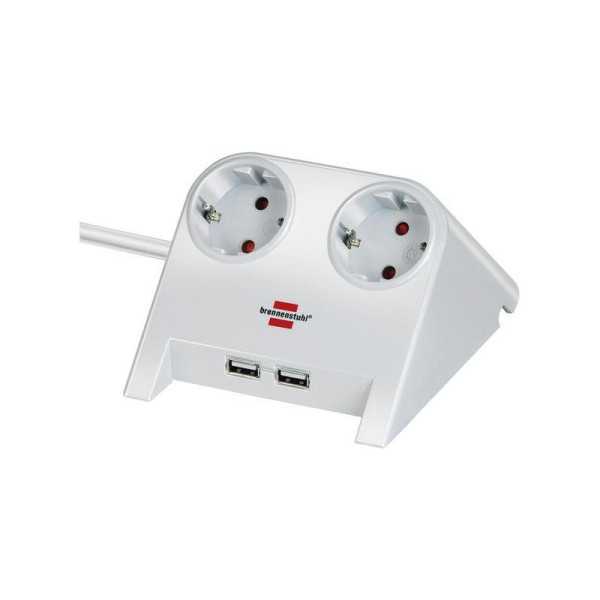 Base múltiple de sobremesa con 2 tomas y 2 puertos USB (color blanco) BRENNENSTUHL