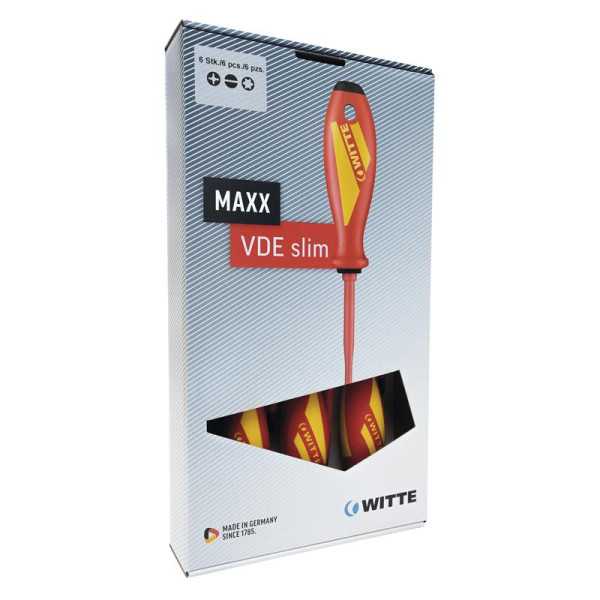 Juego de 6 destornilladores aislados con varilla reducida MAXX VDE Slim (PL + PH) WITTE