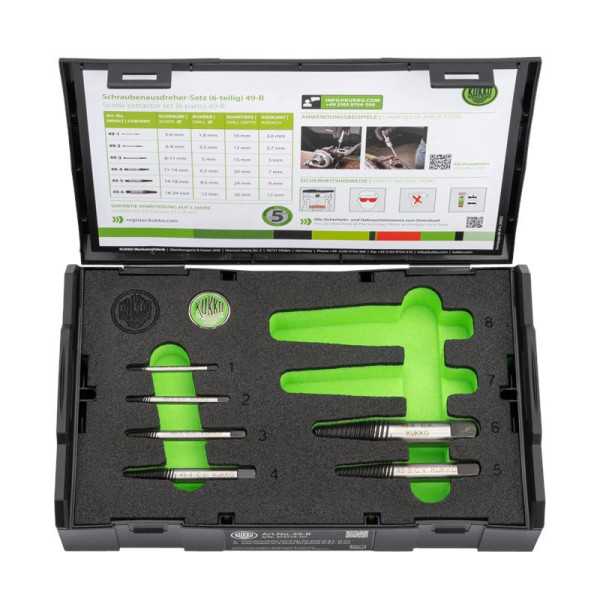 Juego 6 extractores de tornillos con estriado fino (3 a 24 mm) KUKKO
