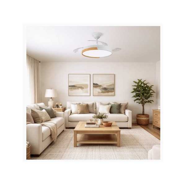 Ventilador Techo Ecoro Dc 48W 5000Lm Blanco/Madera CRISTALRECORD