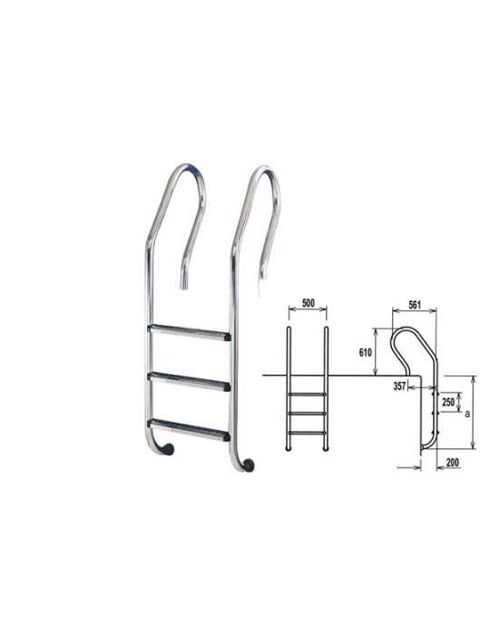 Escalera Piscina Acero Mx A-304 E.N. 3 Peldaños