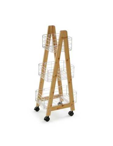 Carro bambu 3 cestas blanca 35X26X86CM 21810131 VERSA