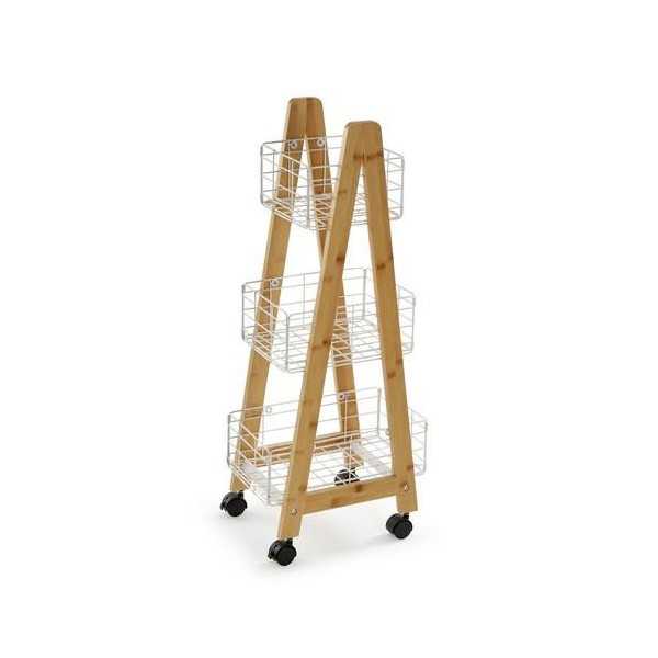 Carro bambu 3 cestas blanca 35X26X86CM 21810131 VERSA