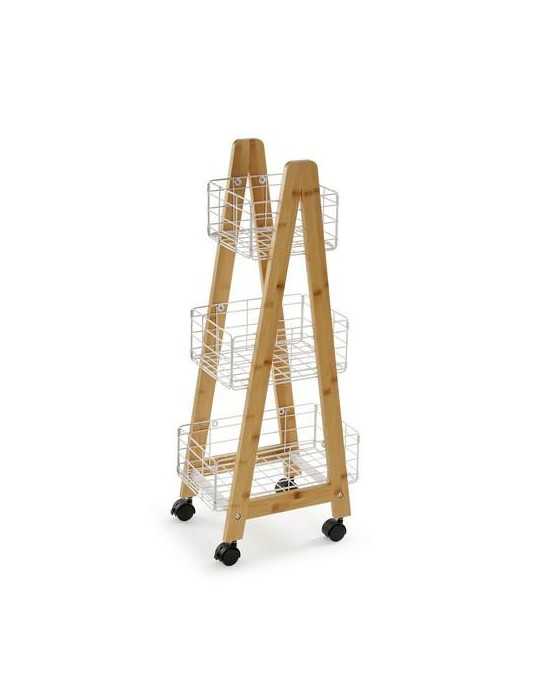 Carro bambu 3 cestas blanca 35X26X86CM 21810131 VERSA