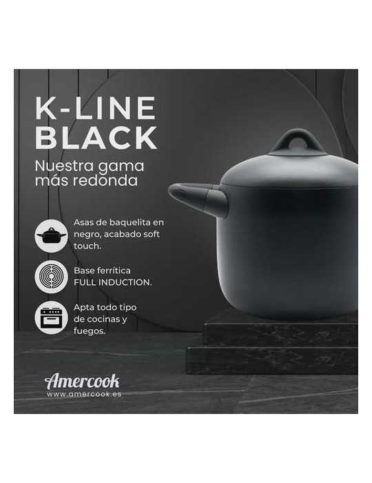 Cacerola alta con tapa 20CM 6L k-line black KLI0720 AMERCOOK