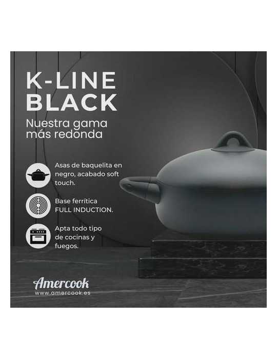 Cacerola baja con tapa 28CM 6/7 k-line black KLI0628 AMERCOOK