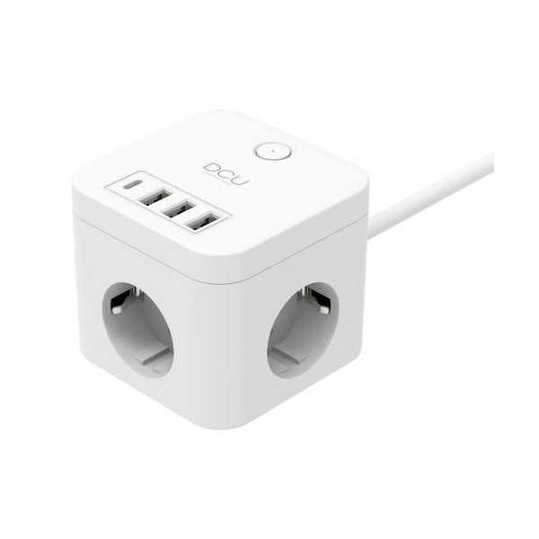 Regleta cubo 3 TOMAS+4 puertos usb 5V/3A 3680W DCU