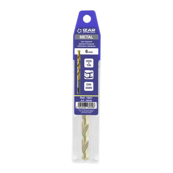 Broca 6,00 mm HSS DIN338N Classique Blister TIN -1001- IZAR