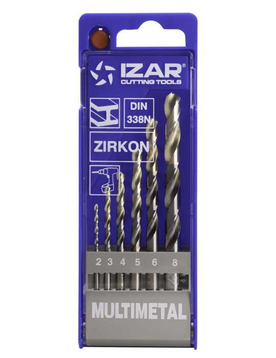 Juego Brocas 2-3-4-5-6-8 Zirkon (1015) DIN338 6-UDS. Punta Zirkonio -1462- IZAR