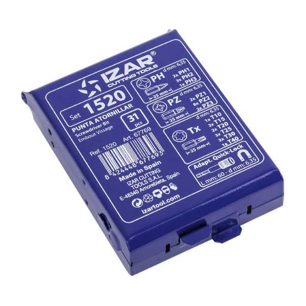 Punta Atornillar Set PH1-2-3 Tx10-15-20-25-30-40 PZ1-2-3 DIN3126 Standard -1520- IZAR