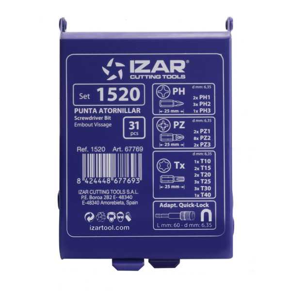 Punta Atornillar Set PH1-2-3 Tx10-15-20-25-30-40 PZ1-2-3 DIN3126 Standard -1520- IZAR