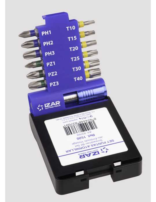 Punta Atornillar Set PH1-2-3 PZ1-2-3 T10-15-20-25-30-40 DIN3126 Standard -1520- IZAR
