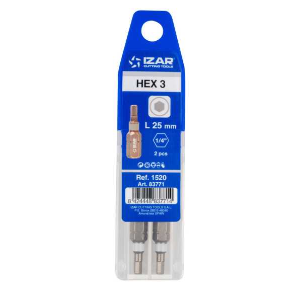 Punta Atornillar HEX 3 DIN3126 Standard L25 - (pack 2 uds. - EUR/pack) -1520- IZAR
