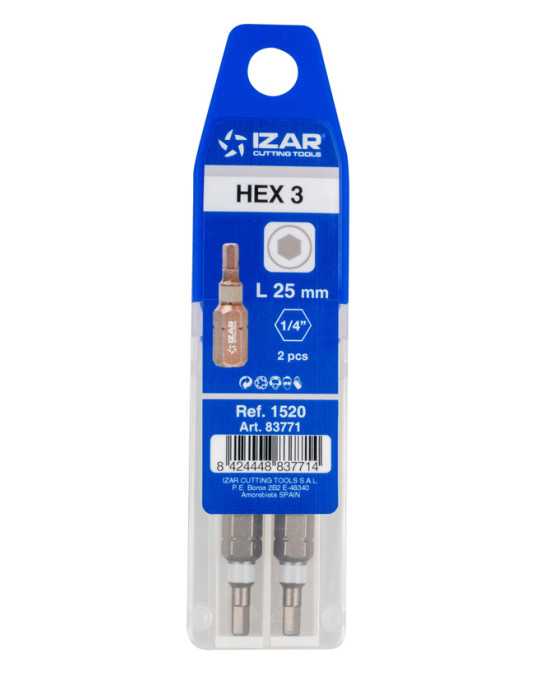 Punta Atornillar HEX 3 DIN3126 Standard L25 - (pack 2 uds. - EUR/pack) -1520- IZAR