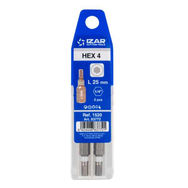Punta Atornillar HEX 4 DIN3126 Standard L25 - (pack 2 uds. - EUR/pack) -1520- IZAR