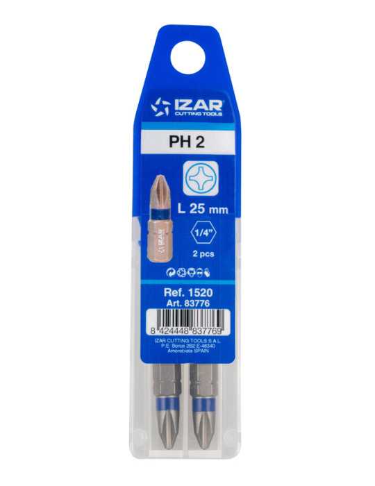 Punta Atornillar PH 2 DIN3126 Standard L25 - (pack 2 pcs. - EUR/pack) -1520- IZAR
