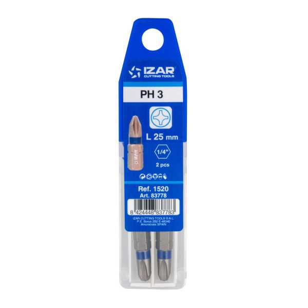 Punta Atornillar PH 3 DIN3126 Standard L25 - (pack 2 pcs. - EUR/pack) -1520- IZAR