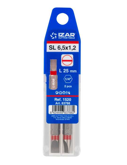 Punta Atornillar SL 6,5X1,2 DIN3126 Standard L25 - (pack 2 pcs. - EUR/pack) -1520- IZAR