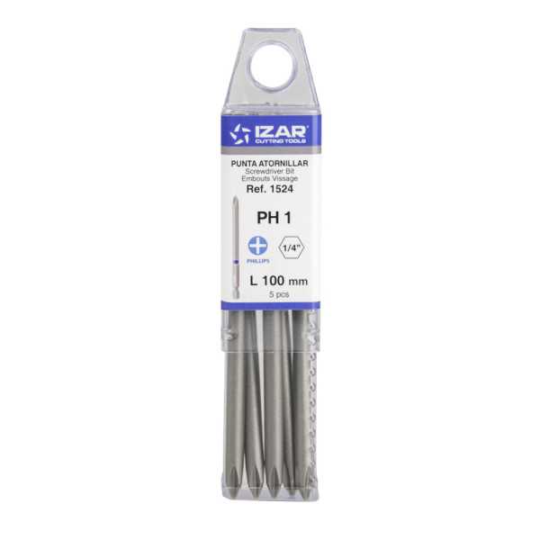 Punta Atornillar PH 1 DIN3126 Standard Larga L100 - (pack 5 pcs. - EUR/pack) -1524- IZAR