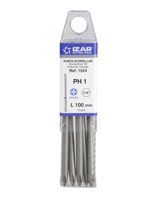 Punta Atornillar PH 1 DIN3126 Standard Larga L100 - (pack 5 pcs. - EUR/pack) -1524- IZAR
