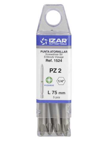 Punta Atornillar PZ 2 DIN3126 Standard Larga L75 - (pack 5 pcs. - EUR/pack) -1524- IZAR 2