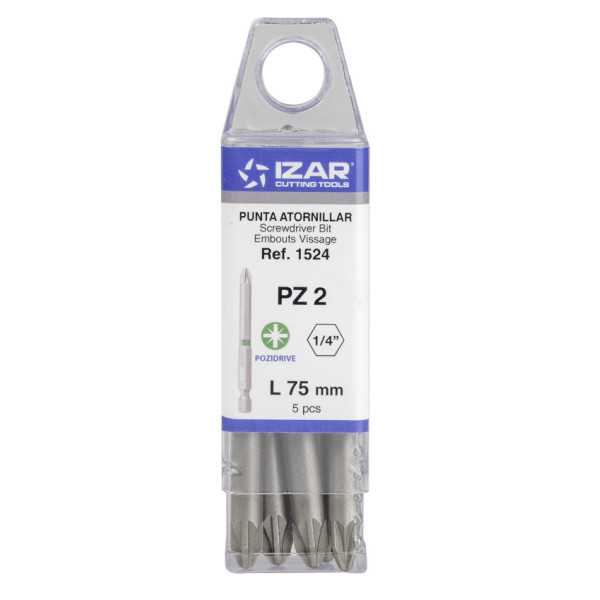 Punta Atornillar PZ 2 DIN3126 Standard Larga L75 - (pack 5 pcs. - EUR/pack) -1524- IZAR