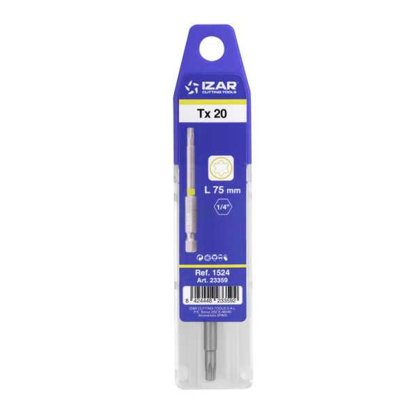 Punta Atornillar Torx 20 DIN3126 Standard Larga L75 - (pack 1 pc. - EUR/pack) -1524- IZAR