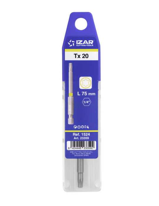 Punta Atornillar Torx 20 DIN3126 Standard Larga L75 - (pack 1 pc. - EUR/pack) -1524- IZAR