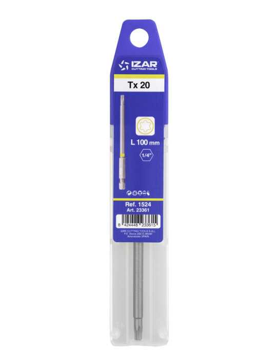 Punta Atornillar Torx 20 DIN3126 Standard Larga L100 - (pack 1 pc. - EUR/pack) -1524- IZAR