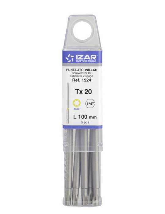 Punta Atornillar Torx 20 DIN3126 Standard Larga L100 - (pack 5 pcs. - EUR/pack) -1524- IZAR