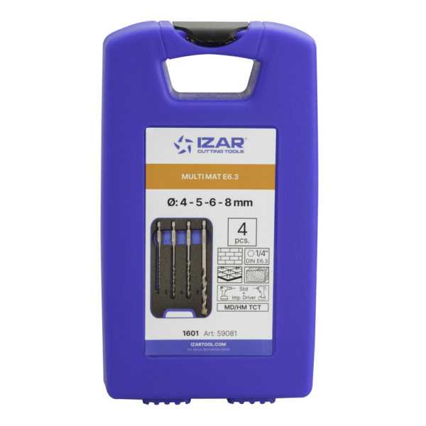Broca Set 04-05-06-08 mm Pared HEX E6,3 -1601- IZAR