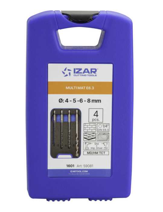 Broca Set 04-05-06-08 mm Pared HEX E6,3 -1601- IZAR