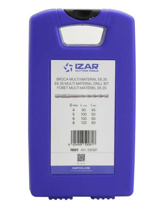 Broca Set 04-05-06-08 mm Pared HEX E6,3 -1601- IZAR