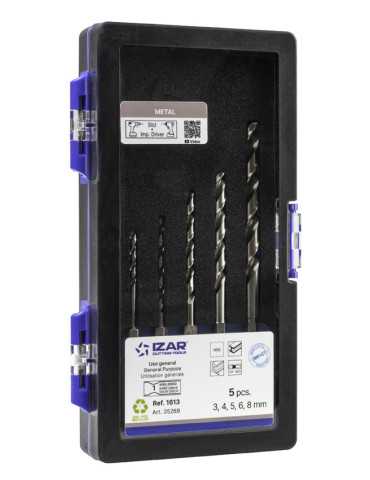 Broca Set 3-4-5-6-8 mm HSS Hexagonal 1/4 Larga DIN E6.3 Metal -1613- IZAR 2