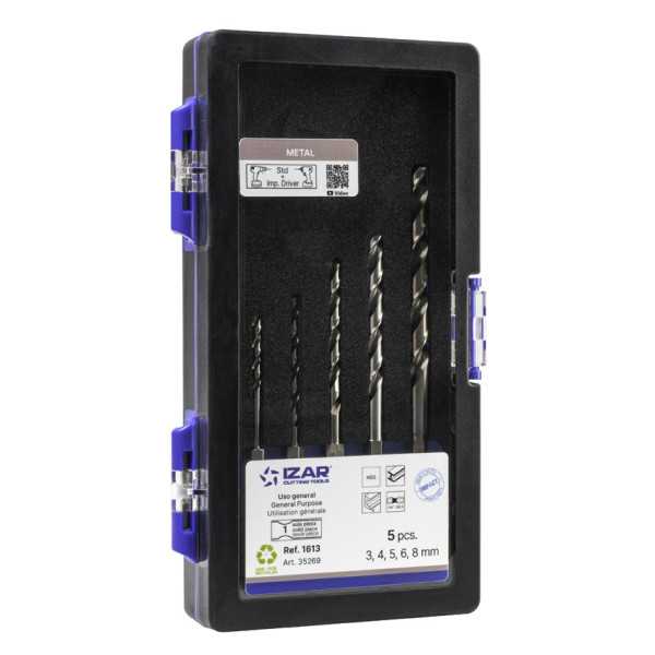 Broca Set 3-4-5-6-8 mm HSS Hexagonal 1/4 Larga DIN E6.3 Metal -1613- IZAR