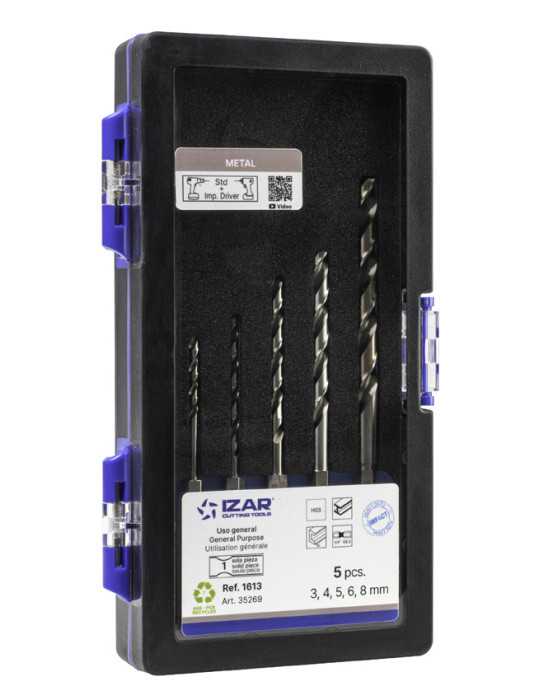 Broca Set 3-4-5-6-8 mm HSS Hexagonal 1/4 Larga DIN E6.3 Metal -1613- IZAR