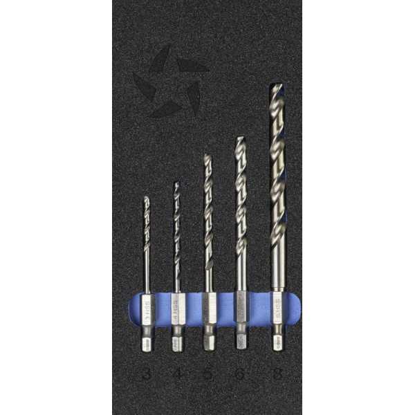 Broca Set 3-4-5-6-8 mm HSS Hexagonal 1/4 Larga DIN E6.3 Metal -1613- IZAR