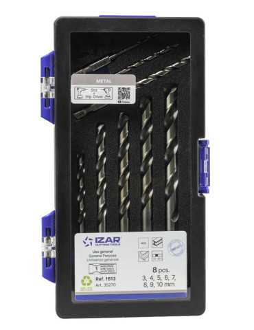 Broca Set 3-4-5-6-7-8-9-10 mm HSS Hexagonal 1/4 Larga DIN E6.3 Metal -1613- IZAR