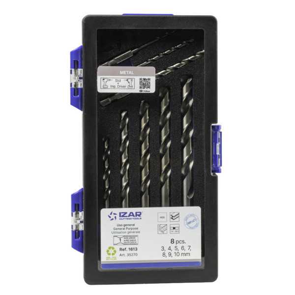 Broca Set 3-4-5-6-7-8-9-10 mm HSS Hexagonal 1/4 Larga DIN E6.3 Metal -1613- IZAR