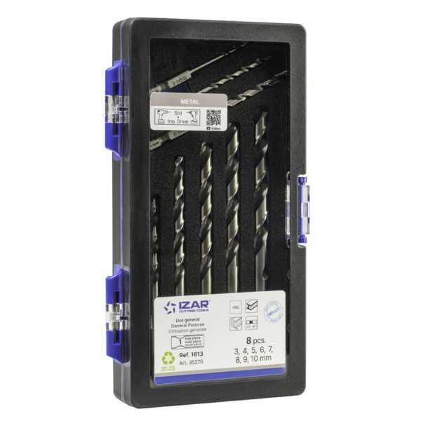Broca Set 3-4-5-6-7-8-9-10 mm HSS Hexagonal 1/4 Larga DIN E6.3 Metal -1613- IZAR